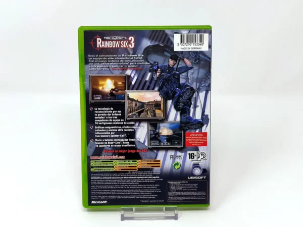 Parte trasera de Tom Clancy's Rainbow Six 3 (ESP) para XBOX, edición PAL España
