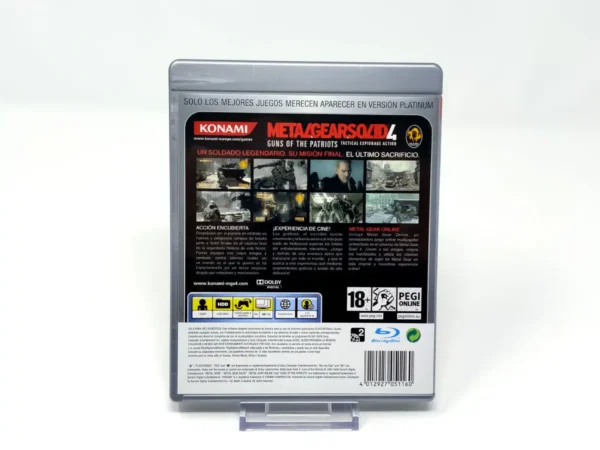 Parte trasera de Metal Gear Solid 4: Guns of the Patriots (ESP) (Platinum) para PlayStation 3, edición PAL España