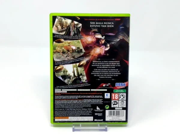 Parte trasera de Bayonetta (ESP) para XBOX 360, edición PAL España