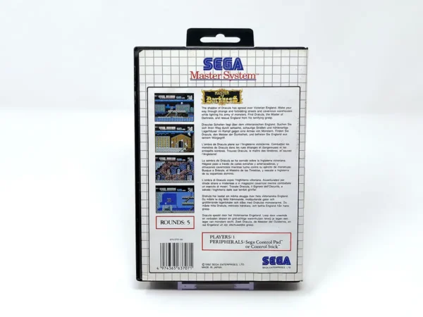 Parte trasera de Master of Darkness (ESP) para Sega Master System, edición PAL España