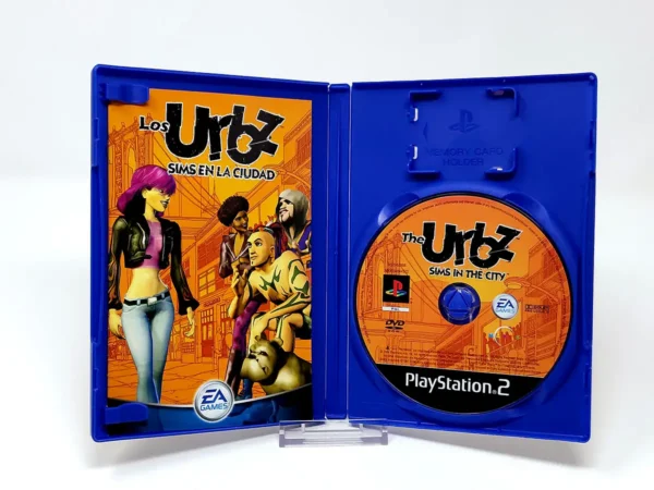 Interior del juego Los Urbz: Sims en la Ciudad (ESP) para PlayStation 2 con disco y manual