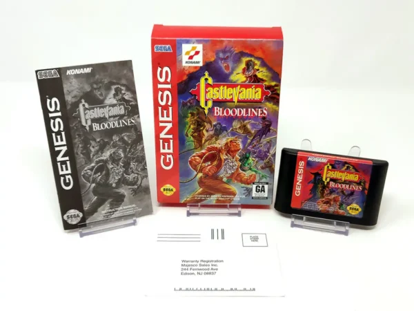Interior del juego Castlevania: Bloodlines (USA) para Sega Mega Drive con disco y manual