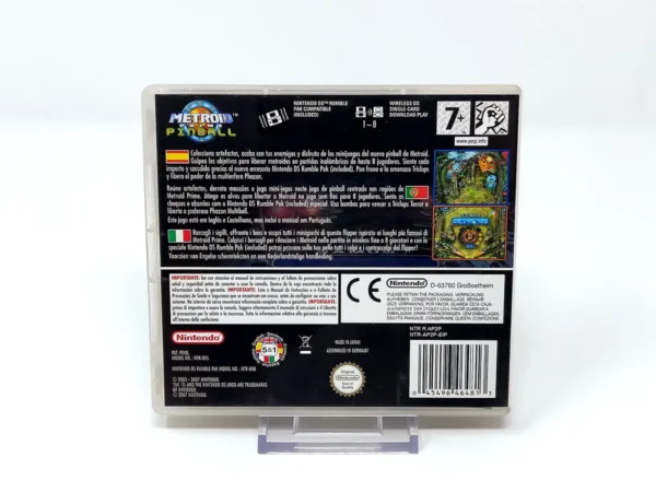 Parte trasera de Metroid Prime: Pinball (ESP) para Nintendo DS, edición PAL España