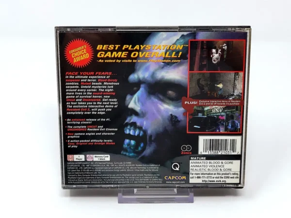 Parte trasera de Resident Evil: Director's Cut (USA) para PlayStation 1, edición NTSC USA