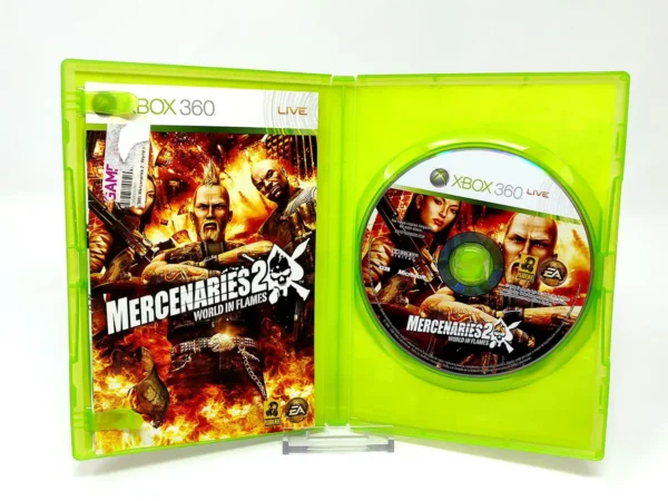 Interior del juego Mercenaries 2: World in Flames (ESP) para XBOX 360 con disco y manual