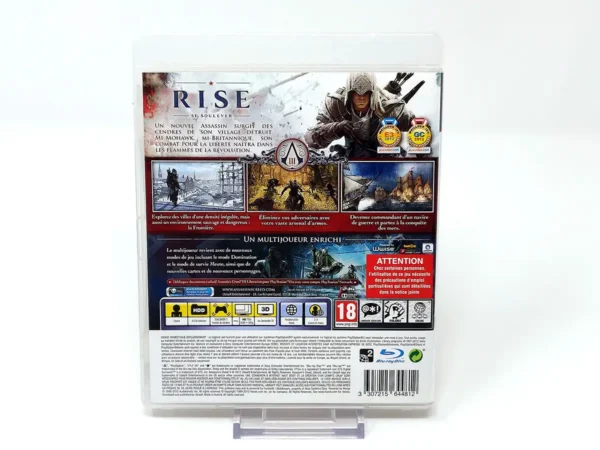 Parte trasera de Assassin's Creed III (FRA) para PlayStation 3, edición PAL Francia
