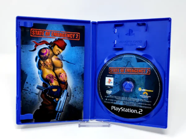 Interior del juego State of Emergency 2 (ESP) para PlayStation 2 con disco y manual