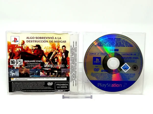 Parte trasera de Dirge of Cerberus: Final Fantasy VII (ESP) (Promo) para PlayStation 2, edición PAL España