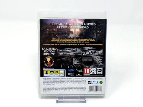 Parte trasera de Metro: Last Light (Limited Edition) (ESP) para PlayStation 3, edición PAL España