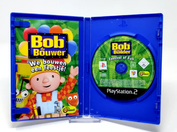 Interior del juego Bob de Bouwer: We bouwen een feestje! (HOL) para PlayStation 2 con disco y manual