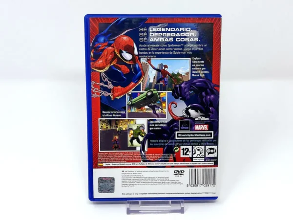 Parte trasera de Ultimate Spider-Man (ESP) para PlayStation 2, edición PAL España