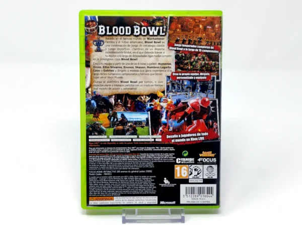 Parte trasera de Blood Bowl (ESP) para XBOX 360, edición PAL España