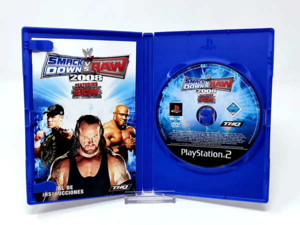 Interior del juego WWE SmackDown vs. Raw 2008 (ESP) para PlayStation 2 con disco y manual
