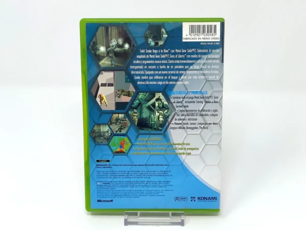 Parte trasera de Metal Gear Solid 2: Substance (ESP) para XBOX, edición PAL España