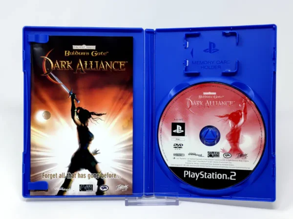 Interior del juego Baldur's Gate: Dark Alliance (UK) para PlayStation 2 con disco y manual