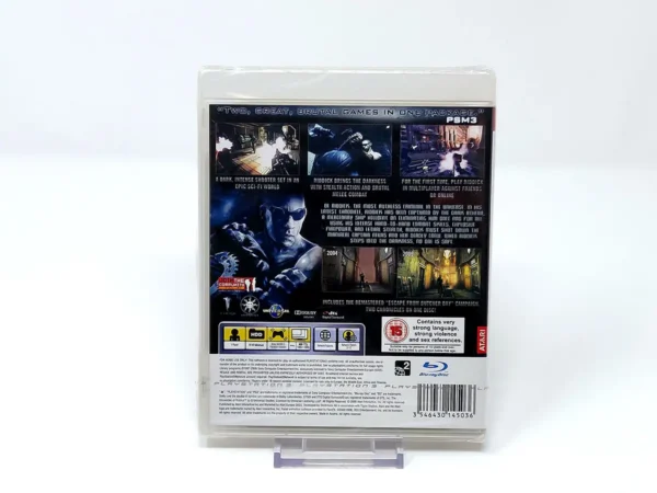 Parte trasera de The Chronicles of Riddick: Assault on Dark Athena (UK) (Precintado) para PlayStation 3, edición PAL UK