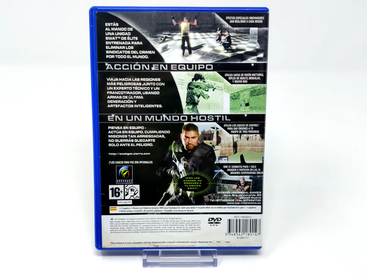 Parte trasera de SWAT: Global Strike Team (ESP) para PlayStation 2, edición PAL España