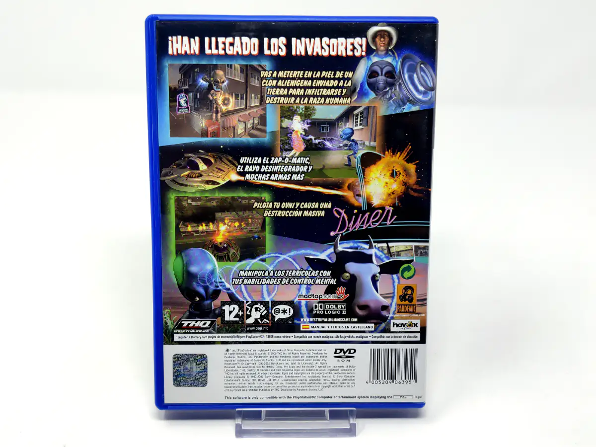 Parte trasera de Destroy All Humans! (ESP) para PlayStation 2, edición PAL España