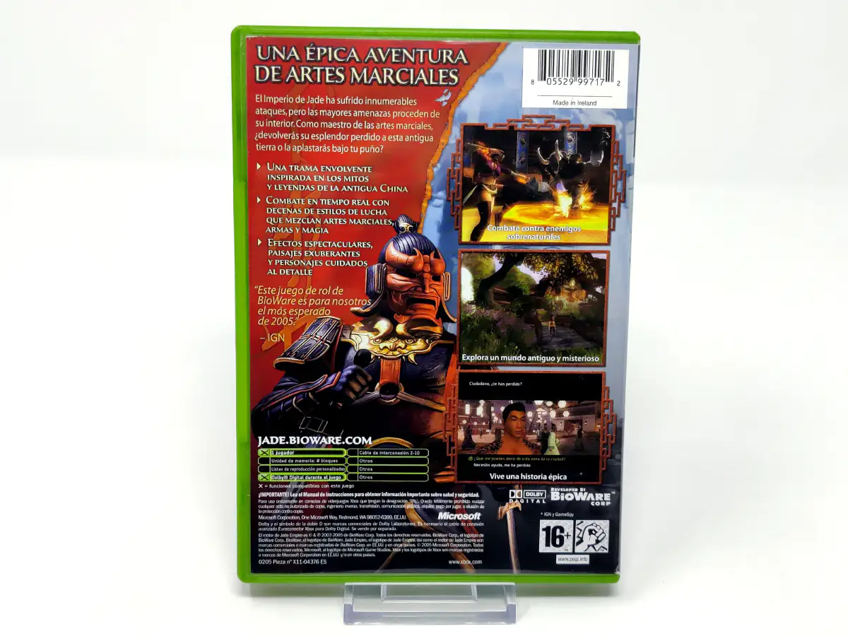 Parte trasera de Jade Empire (ESP) para XBOX, edición PAL España