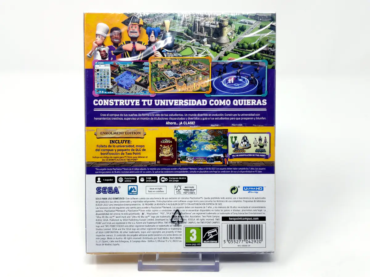 Parte trasera de Two Point: Campus (Enrolment Edition) (ESP) (Precintado) para PlayStation 5, edición PAL España