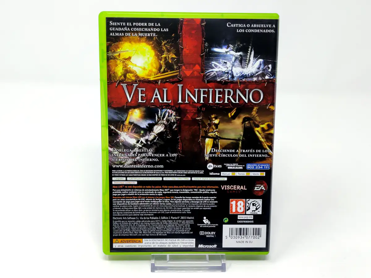 Parte trasera de Dante's Inferno (ESP) para XBOX 360, edición PAL España