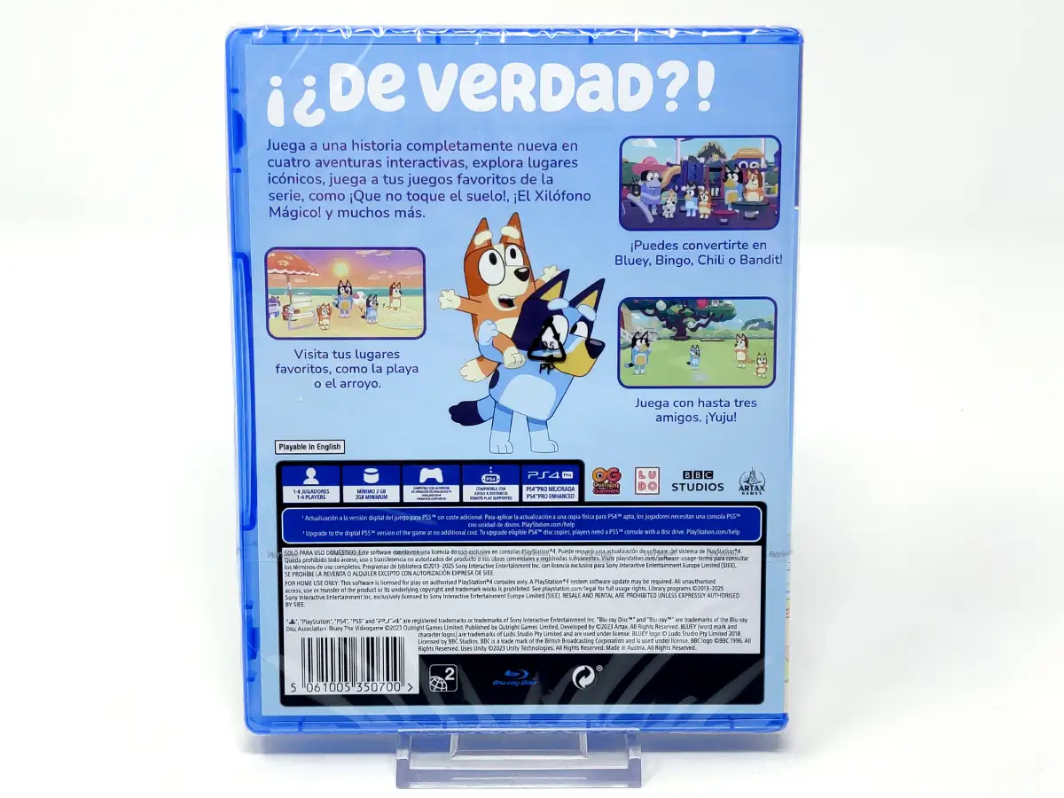 Parte trasera de Bluey: El Videojuego (ESP) (Precintado) para PlayStation 4, edición PAL España