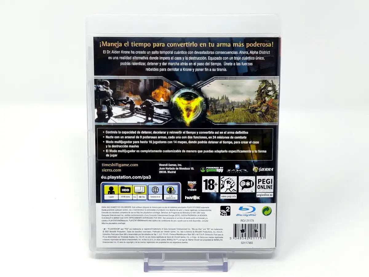 Parte trasera de TimeShift (ESP) (Rebajado) para PlayStation 3, edición PAL España