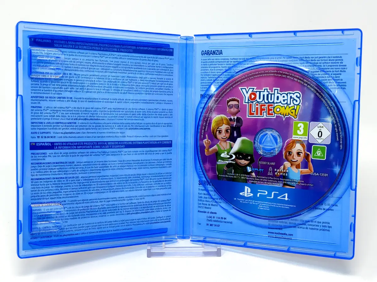 Interior del juego Youtubers Life OMG (ESP) para PlayStation 4 con disco y manual