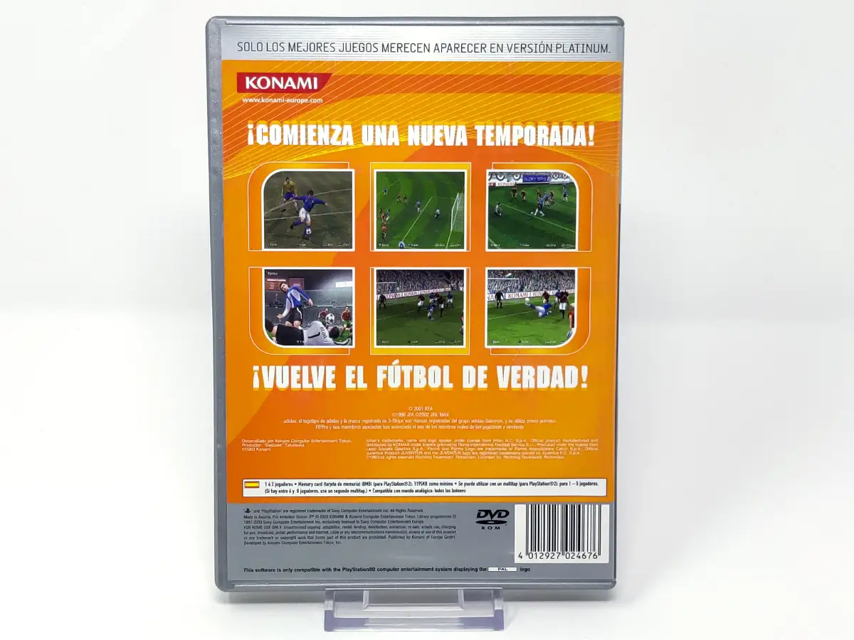 Parte trasera de Pro Evolution Soccer 3 (ESP) (Platinum) para PlayStation 2, edición PAL España