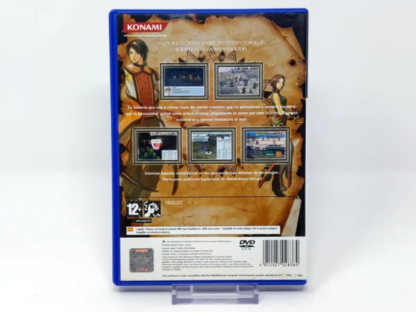 Parte trasera de Suikoden Tactics (ESP) para PlayStation 2, edición PAL España