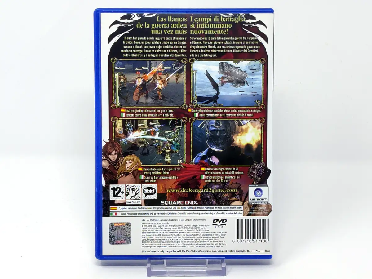 Parte trasera de Drakengard 2 (ESP) para PlayStation 2, edición PAL España