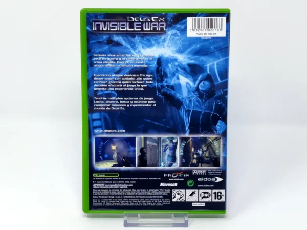 Parte trasera de Deus Ex: Invisible War (ESP) para XBOX, edición PAL España