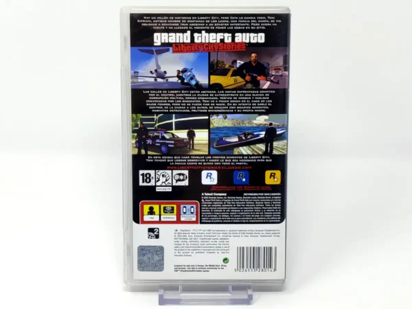Parte trasera de Grand Theft Auto: Liberty City Stories (ESP) (Con Mapa) para PSP, edición PAL España