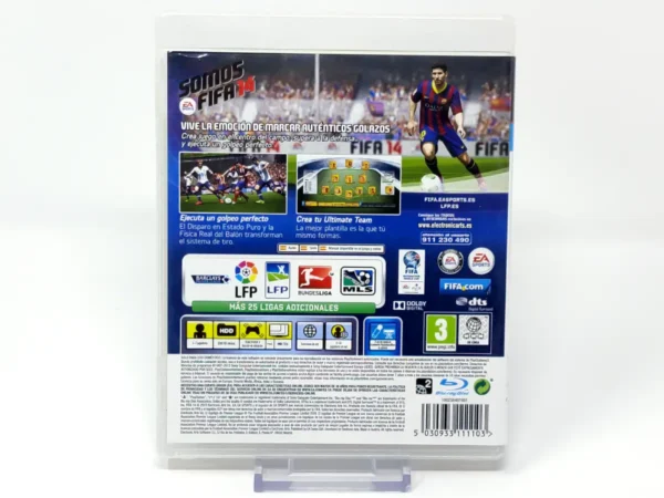 Parte trasera de FIFA 14 (ESP) para PlayStation 3, edición PAL España