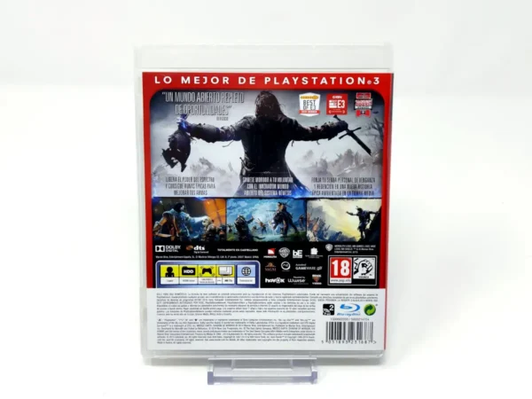 Parte trasera de La Tierra Media: Sombras de Mordor (ESP) (Essentials) para PlayStation 3, edición PAL España