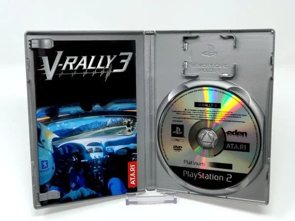 Interior del juego V-Rally 3 (ESP) (Platinum) para PlayStation 2 con disco y manual