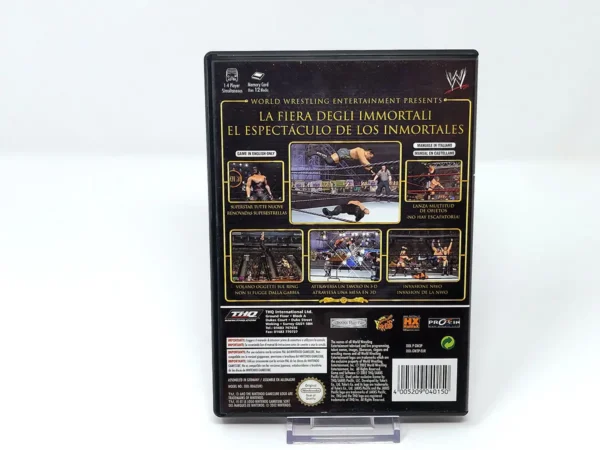 Parte trasera de WWE WrestleMania X8 (ESP) para Nintendo GameCube, edición PAL España