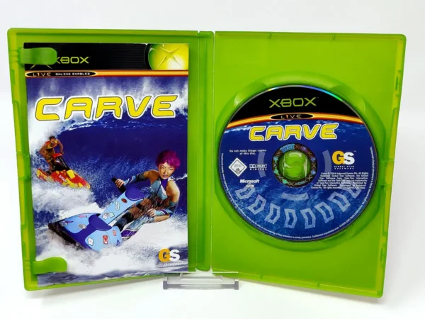 Interior del juego Carve (ESP) para XBOX con disco y manual