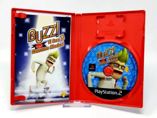 Interior del juego Buzz! El Gran Concurso Musical (ESP) (v1) para PlayStation 2 con disco y manual