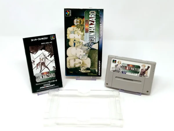 Interior del juego Front Mission: Gun Hazard (JAP) para Nintendo SNES con disco y manual