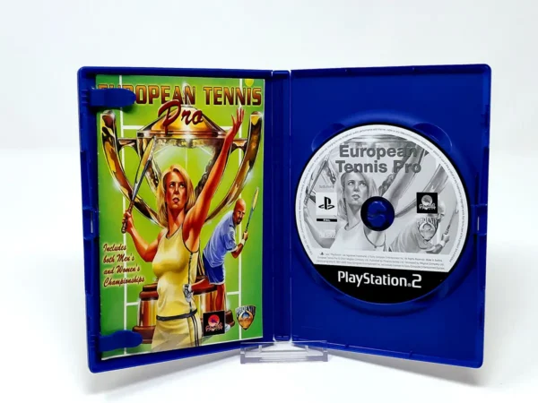 Interior del juego European Tennis Pro (ESP) para PlayStation 2 con disco y manual