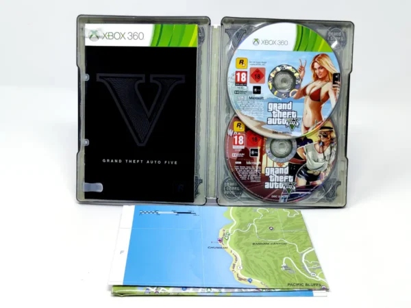 Interior del juego Grand Theft Auto V (ESP) (Steelbook) para XBOX 360 con disco y manual