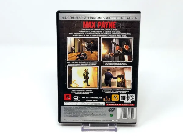 Parte trasera de Max Payne (ESP) (Platinum) para PlayStation 2, edición PAL España