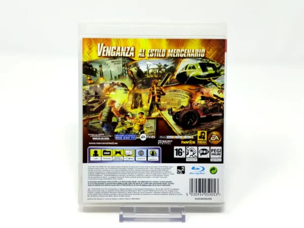 Parte trasera de Mercenaries 2: World in Flames (ESP) para PlayStation 3, edición PAL España