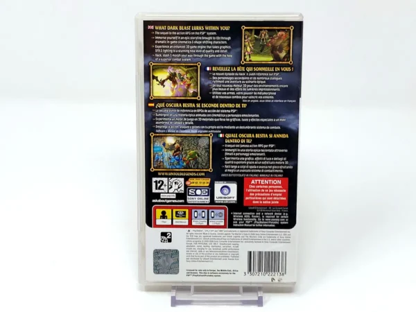 Parte trasera de Untold Legends: The Warrior's Code (ESP) para PSP, edición PAL España