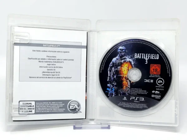Interior del juego Battlefield 3 (ESP) (v2) para PlayStation 3 con disco y manual