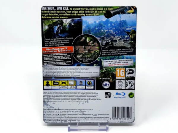 Parte trasera de Sniper: Ghost Warrior (Bulletproof Edition) (UK) (Steelbook) para PlayStation 3, edición PAL UK