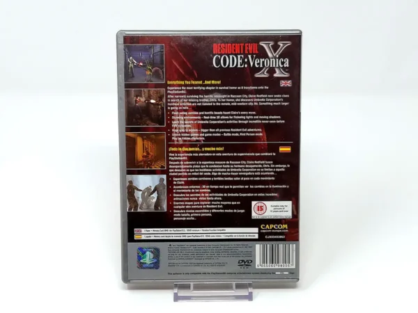 Parte trasera de Resident Evil: Code - Veronica X (ESP) (Platinum) (v1) para PlayStation 2, edición PAL España
