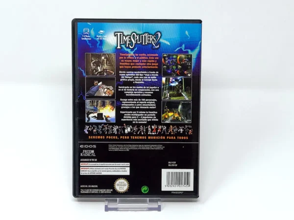 Parte trasera de TimeSplitters 2 (ESP) para Nintendo GameCube, edición PAL España