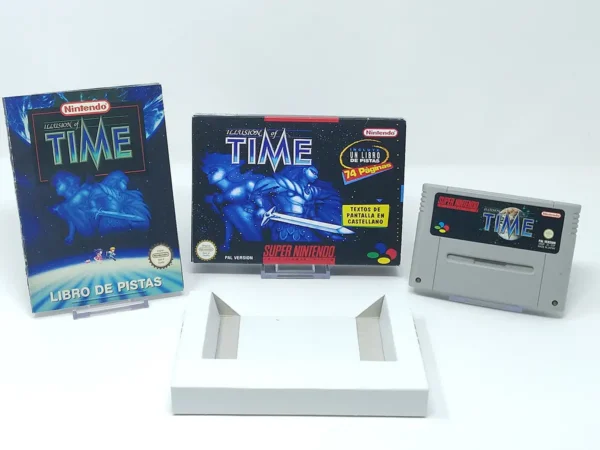 Interior del juego Illusion of Time (ESP) para Nintendo SNES con disco y manual
